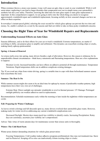 Choosing the Right Time of Year for Windshield Repairs and Replacements
