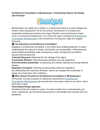 Architectural Consultation in Bhubaneswar: Transforming Visions into Reality wit