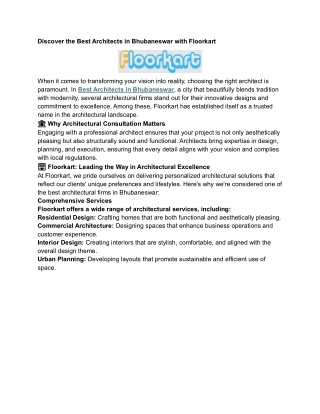 Discover the Best Architects in Bhubaneswar with Floorkart