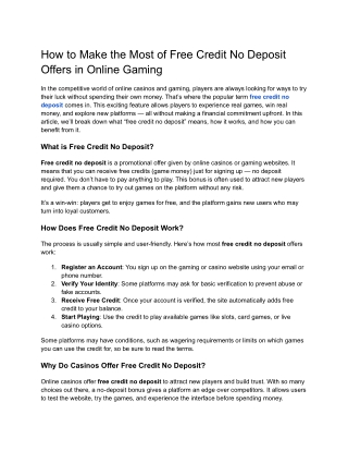 How to Make the Most of Free Credit No Deposit Offers in Online Gaming (1)