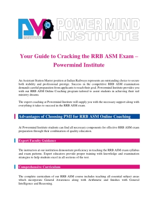 PowerMind Institute | Best RRB ASM Online Coaching in Jaipur