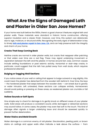 What Are the Signs of Damaged Lath and Plaster in Older San Jose Homes?