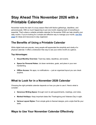 Stay Ahead This November 2026 with a Printable Calendar
