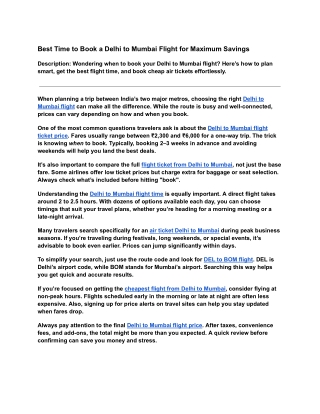 Best Time to Book a Delhi to Mumbai Flight for Maximum Savings