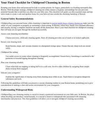 Your Final Guidelines For Childproof Cleansing In Boston, Massachusetts