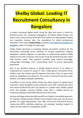 Shelby Global - Leading IT Recruitment Consultancy in Bangalore