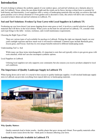 Sod and Turf Solutions: Freshen Up Your Lawn with Local Suppliers in Lubbock TX
