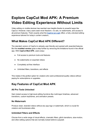 Explore CapCut Mod APK_ A Premium Video Editing Experience Without Limits