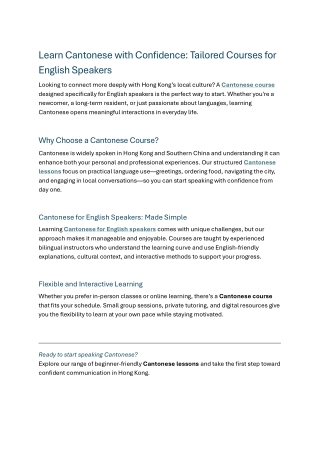 Learn to Speak Like a Local Cantonese Courses Designed for English Speakers