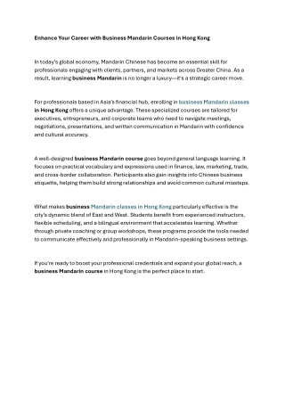 Enhance Your Career with Business Mandarin Courses in Hong Kong