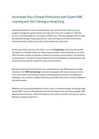Accelerate Your Chinese Proficiency with Expert HSK Learning and Test Training in Hong Kong