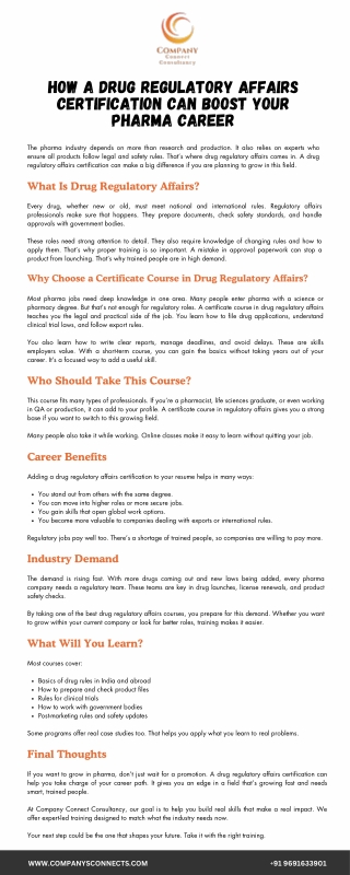 How a Drug Regulatory Affairs Certification Can Boost Your Pharma Career
