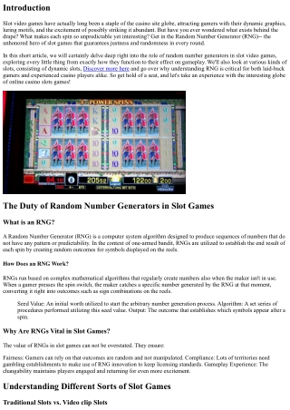 The Function of Random Number Generators in Slot Gamings
