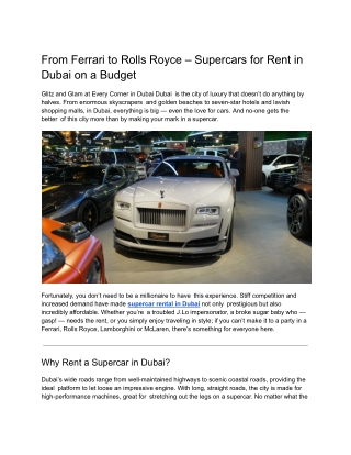 From Ferrari to Rolls Royce – Supercars for Rent in Dubai on a Budget)