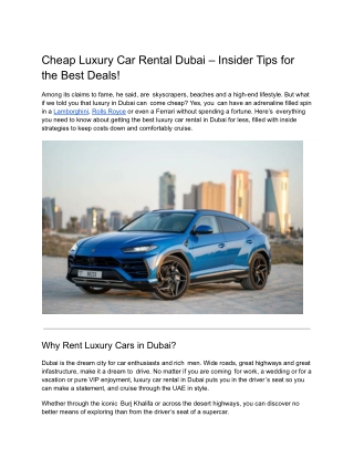 Cheap Luxury Car Rental Dubai – Insider Tips for the Best Deals!