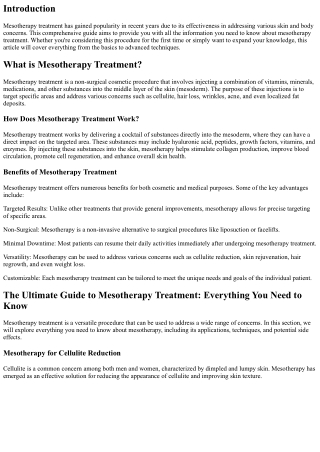 The Ultimate Guide to Mesotherapy Treatment: Everything You Need to Know