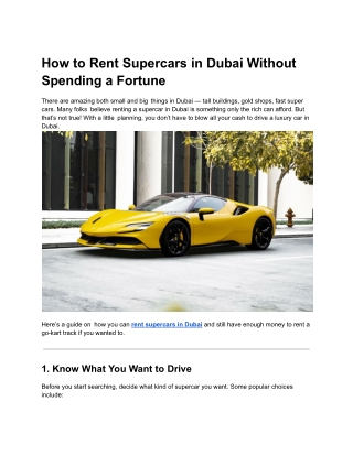 How to Rent Supercars in Dubai Without Spending a Fortune