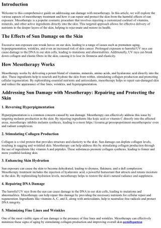 Addressing Sun Damage with Mesotherapy: Repairing and Protecting the Skin