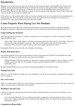 Casino Site Etiquette When Playing Live Slot Machines