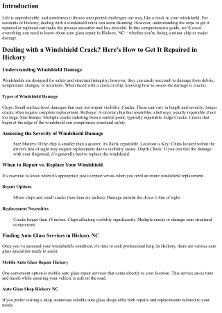 Dealing with a Windshield Crack? Here's How to Get It Repaired in Hickory