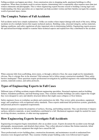 Why Do Falling Accident Cases Often Involve Engineering Experts?