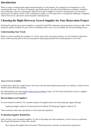 Choosing the Right Driveway Gravel Supplier for Your Renovation Project