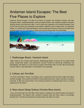 Andaman Island Escapes_ The Best Five Places to Explore