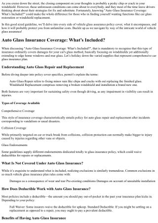 Auto Glass Insurance Coverage: What’s Included?