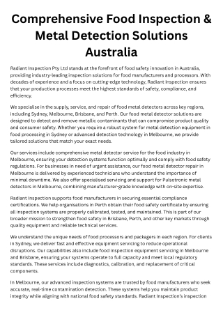 Comprehensive Food Inspection & Metal Detection Solutions Australia