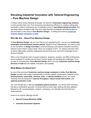 Elevating Industrial Innovation with Tailored Engineering – Pure Machine Design
