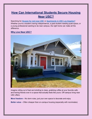 How Can International Students Secure Housing Near USC?