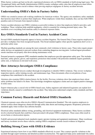 What OSHA Standards Do Factory Accident Attorneys Use in Cases?