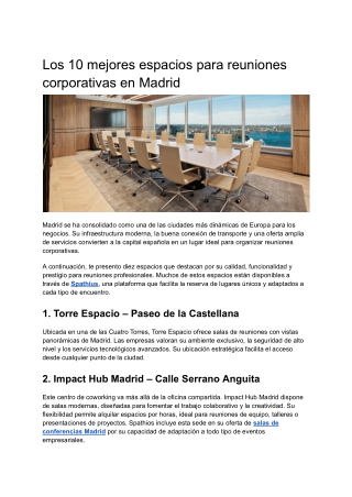 Los 10 mejores espacios para reuniones corporativas en Madrid