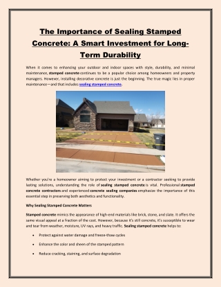 The Importance of Sealing Stamped Concrete A Smart Investment for Long-Term Durability