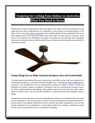 Shopping for Ceiling Fans Online in Australia What You Need to Know