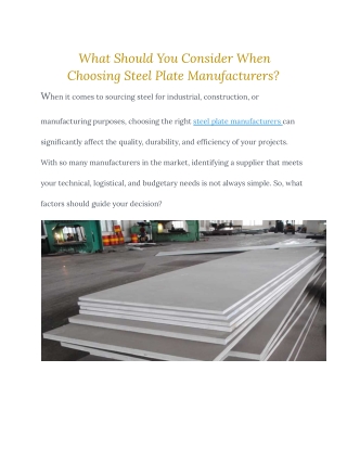 What Should You Consider When Choosing Steel Plate Manufacturers