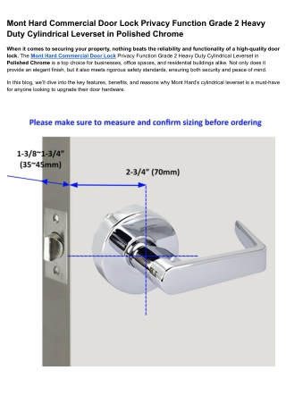 Mont Hard Commercial Door Lock Privacy Function Grade 2 Heavy Duty Cylindrical Leverset in Polished Chrome