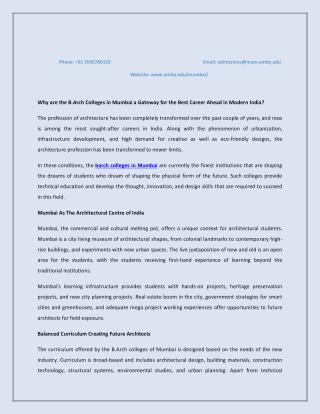 Why are the B.Arch Colleges in Mumbai a Gateway for the Best Career Ahead in Modern India