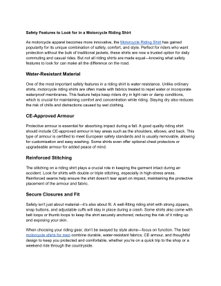 Safety Features to Look for in a Motorcycle Riding Shirt