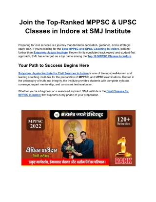 Join the Top-Ranked MPPSC & UPSC Classes in Indore at SMJ Institute