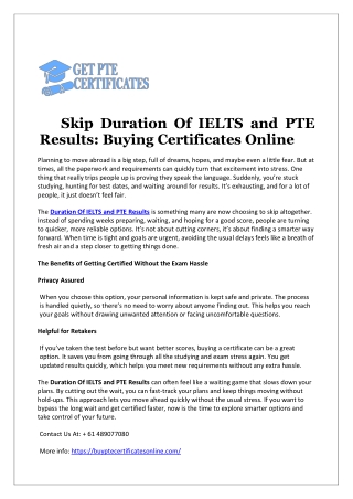 Skip Duration Of IELTS and PTE Results-Buying Certificates Online