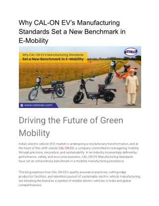 Why CAL-ON EV’s Manufacturing Standards Set a New Benchmark in E-Mobility