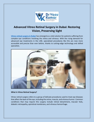 Advanced Vitreo Retinal Surgery in Dubai Restoring Vision, Preserving Sight