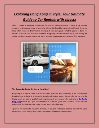 Exploring Hong Kong in Style: Your Ultimate Guide to Car Rentals with zipacrz