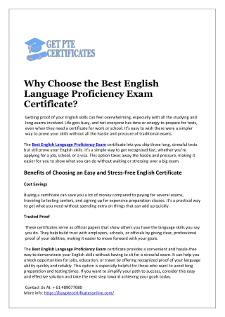 Why Choose the Best English Language Proficiency Exam Certificate