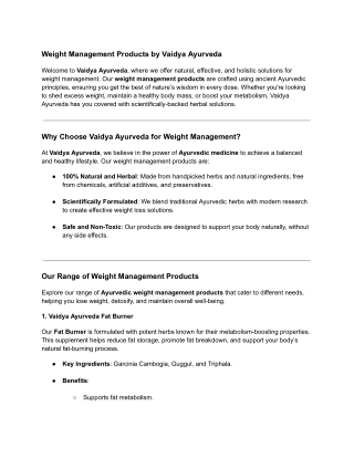Weight Management Products by Vaidya Ayurveda