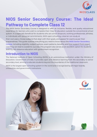 NIOS Senior Secondary Course The Ideal Pathway to Complete Class 12