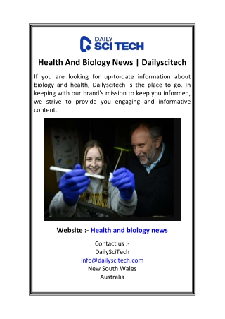 Health And Biology News  Dailyscitech