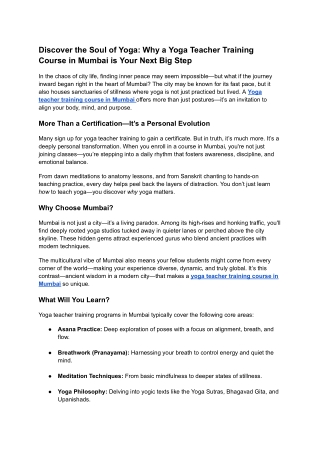 Discover the Soul of Yoga_ Why a Yoga Teacher Training Course in Mumbai is Your Next Big Step