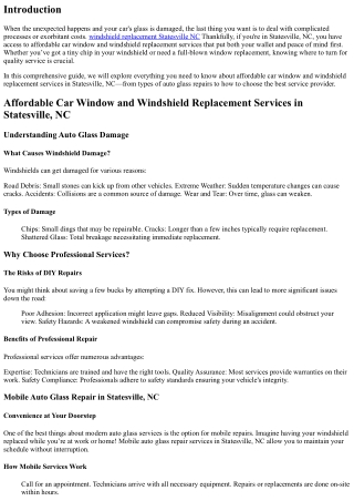 Affordable Car Window and Windshield Replacement Services in Statesville, NC